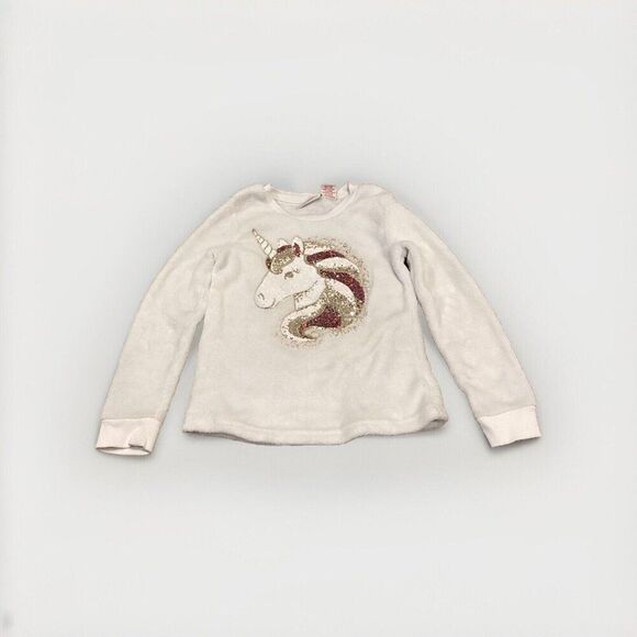 Cynthia Rowley Girls Unicorn fuzzy sequin fleece Sweatshirt Sz 7/8 Pullover Top - Picture 1 of 6